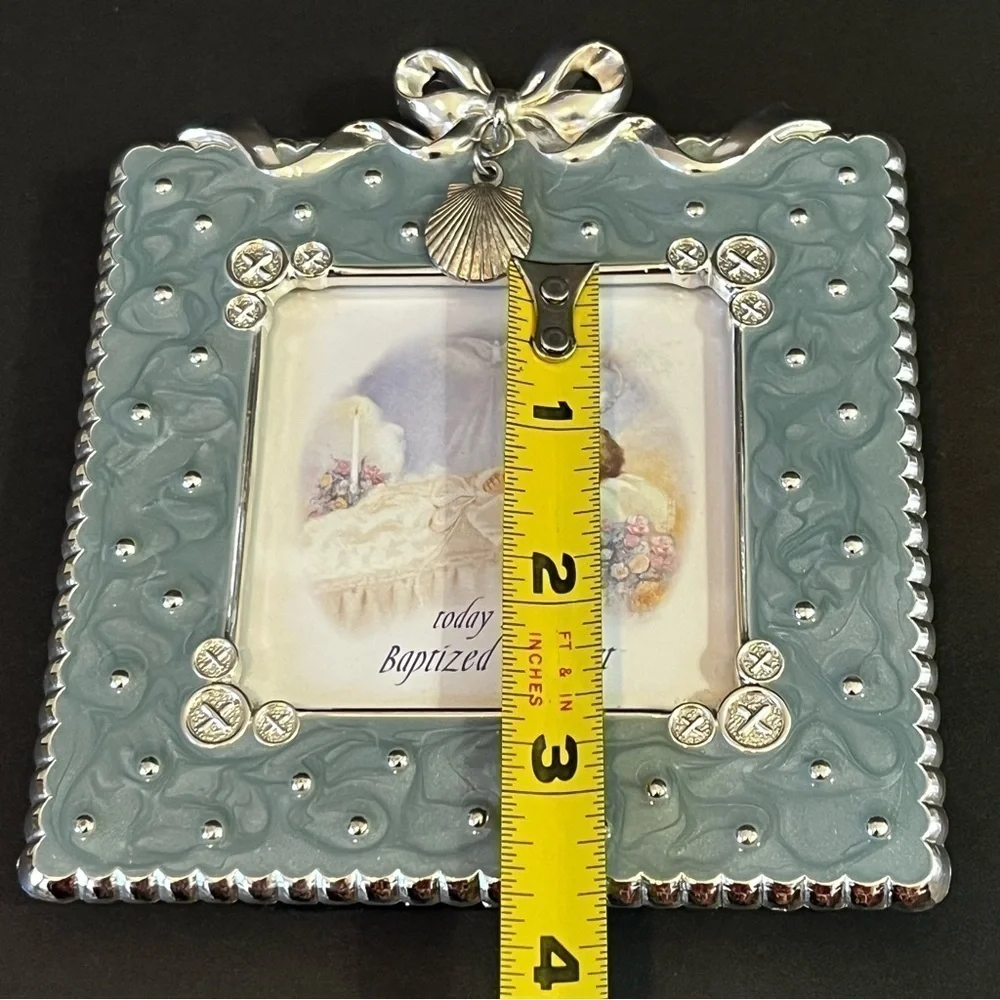 Today I Was Baptized in Christ Photo Frame Baby Silver Teal Turquoise Beach
